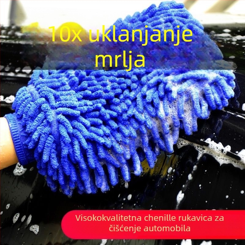 Rukavice za pranje automobila od chenille mikrofibre s flisom i debelim spužvom, sigurno čišćenje bez oštećenja laka