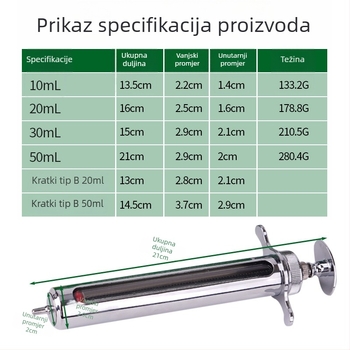 Veterinarska štrcaljka od nehrđajućeg čelika za svinje, krave i ovce – metalna injekcijska štrcaljka za injekcije životinja