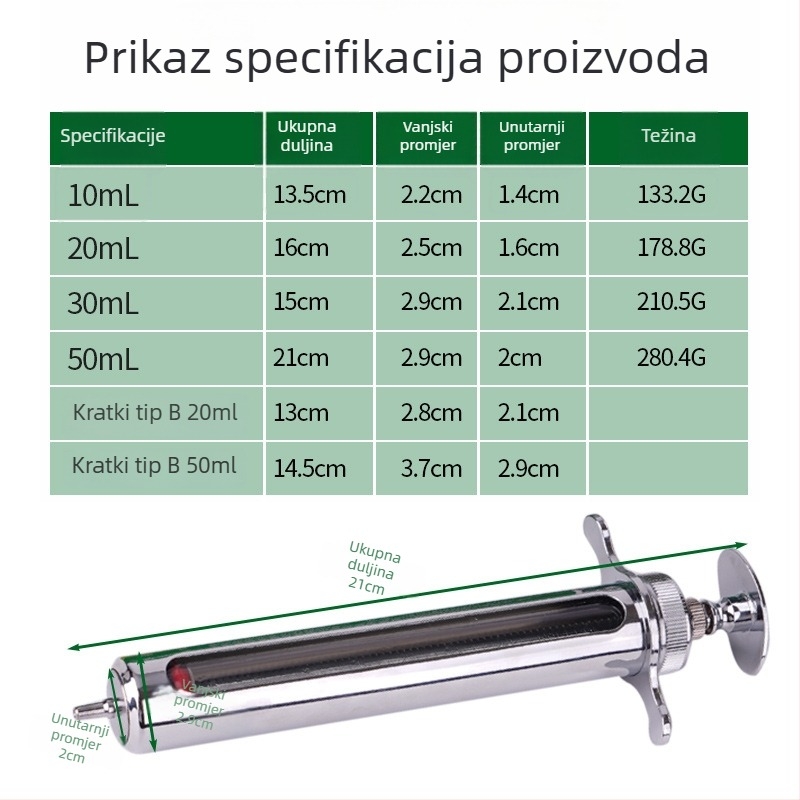 Veterinarska štrcaljka od nehrđajućeg čelika za svinje, krave i ovce – metalna injekcijska štrcaljka za injekcije životinja