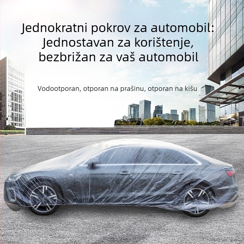 Jednokratno prozirno pokrivalo za automobil od PE filma, kišootporno, vodootporno i prašinu otporno za vanjsku upotrebu