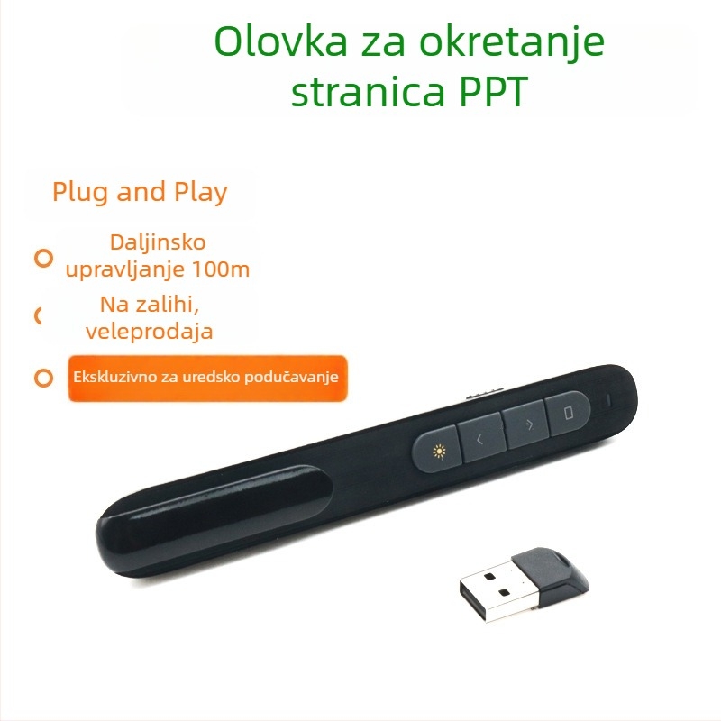 Bežični laserski pokazivač za prebacivanje stranica s 2,4 GHz prijemnikom – PPT pokazivač, Crni