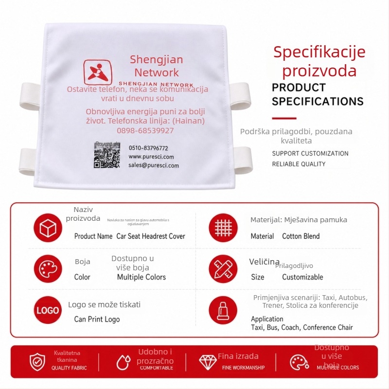 Navlake za sjedala za automobile i autobuse, univerzalne za sve sezone, navlake za naslon za glavu s reklamom, navlake za taxi sjedala