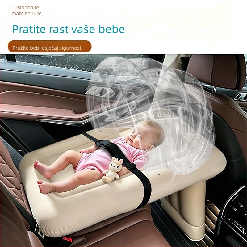 Naduvani autoski krevet za bebe i djecu, s zaštitom stražnjeg sjedala, prozračan, sklopiv, prijenosan, 82×62 cm.