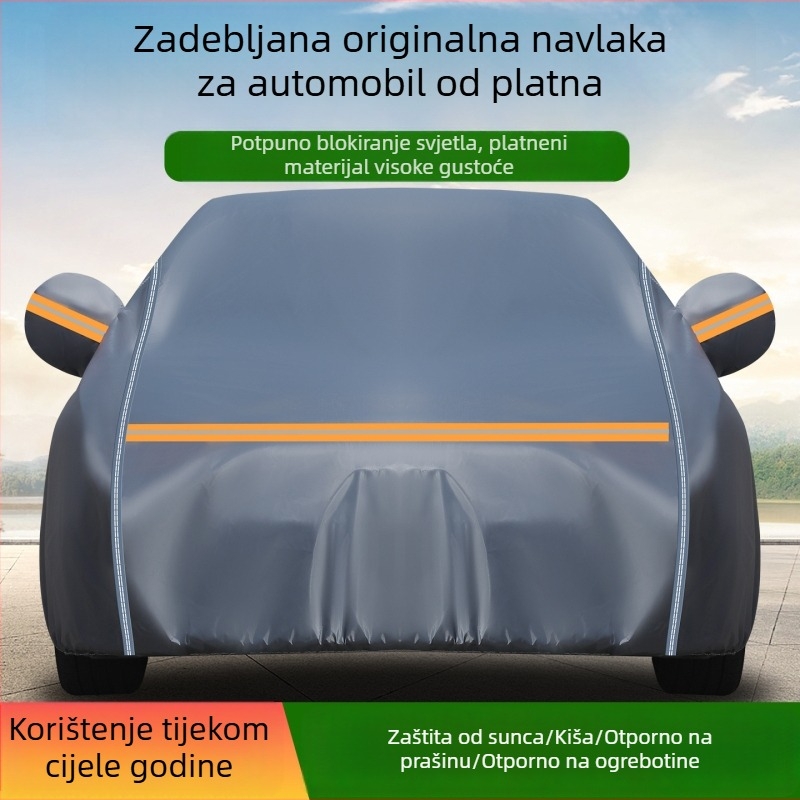 Debeli platneni auto pokrov 600D, otporan na kišu i UV zaštitu, potpuno pokriće koje blokira svjetlo i izolira toplinu.