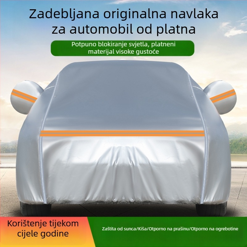 Debeli platneni auto pokrov 600D, otporan na kišu i UV zaštitu, potpuno pokriće koje blokira svjetlo i izolira toplinu.