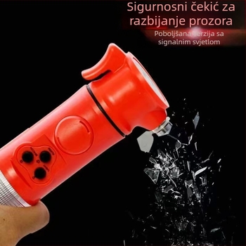 Šest u jednom sigurnosni čekić s LED lampom i alarmom za automobil, alat za spašavanje