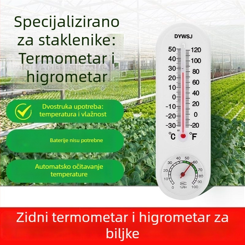 Unutarnji termometar i higrometar za komercijalne staklenike, može se postaviti ili objesiti, bez baterija, mjerač vlage zraka