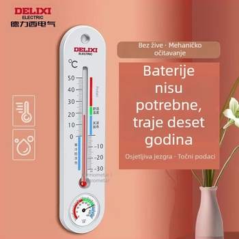 Delixi Electric unutarnji termometar i higrometar sa staklenom cijevi, mjerenje suhe i mokre temperature, precizan