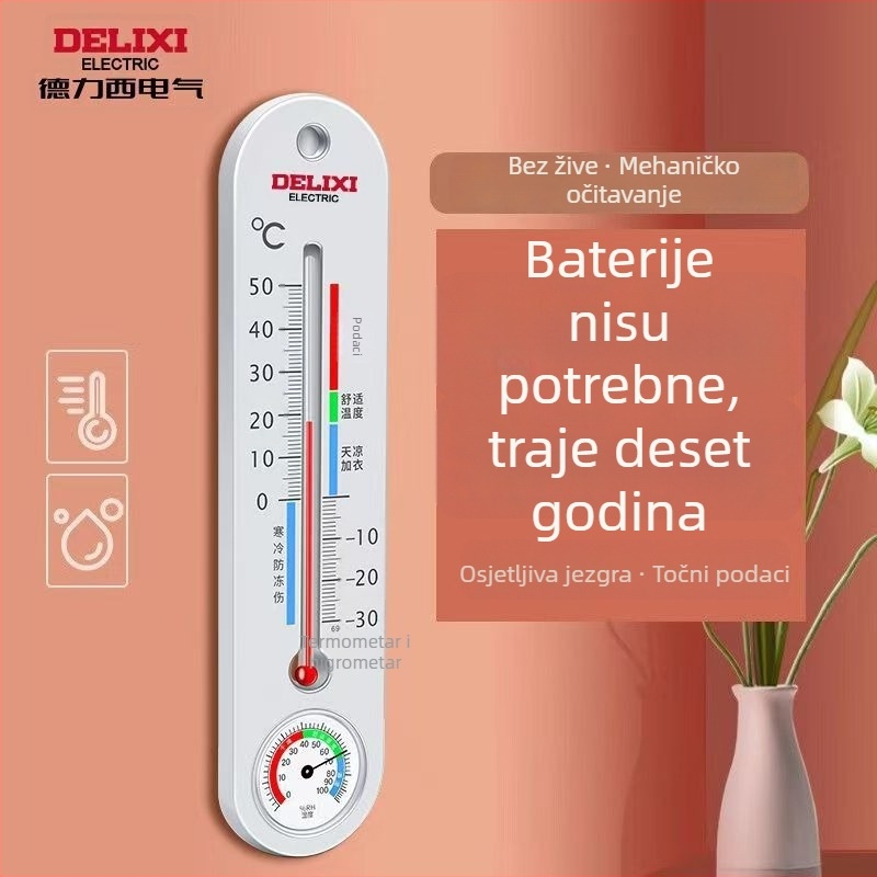 Delixi Electric unutarnji termometar i higrometar sa staklenom cijevi, mjerenje suhe i mokre temperature, precizan