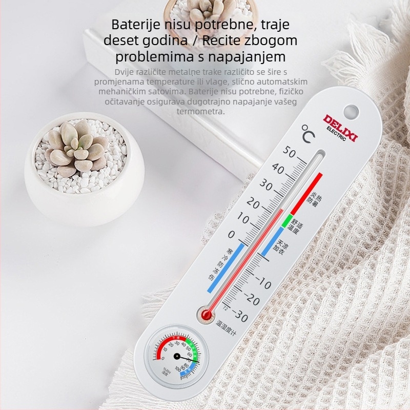 Delixi Electric unutarnji termometar i higrometar sa staklenom cijevi, mjerenje suhe i mokre temperature, precizan
