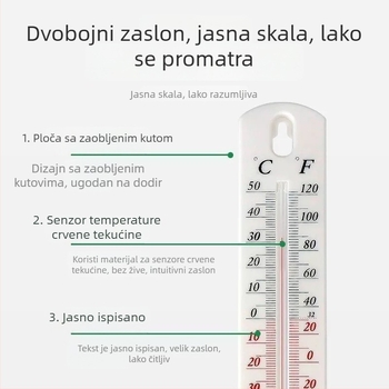 Stakleni termometar za vodu s crvenom tekućinom, unutarnji točan termometar za očitavanje temperature, viseći tip