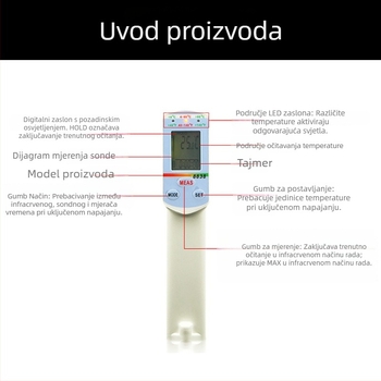 Hengxin AZ-8838 Infracrveni termometar za hranu i industrijsku upotrebu, visokoprecizna sonda