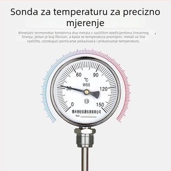 Industrijski bimetalni termometar s produženom sondom od nehrđajućeg čelika, visoka preciznost
