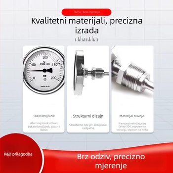 WSSN-411 Nehrđajući čelik, otporan na udarce i koroziju, visokotemperaturni termometar s pokazivačem, bimetalni termometar za kotlove