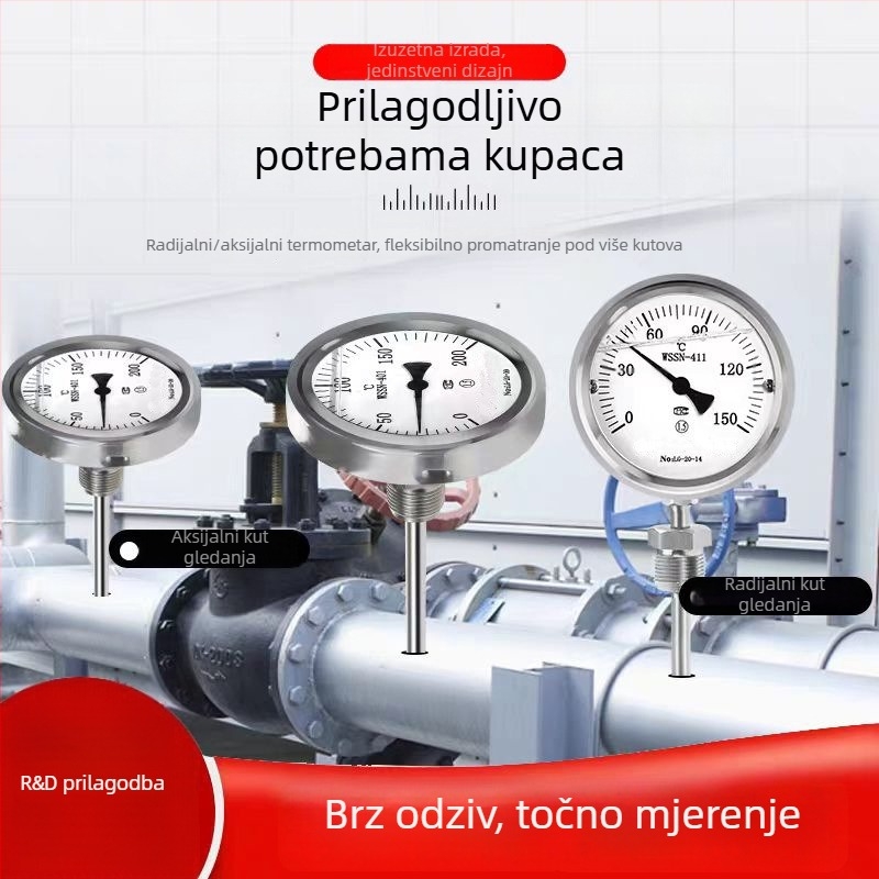 WSSN-411 Nehrđajući čelik, otporan na udarce i koroziju, visokotemperaturni termometar s pokazivačem, bimetalni termometar za kotlove