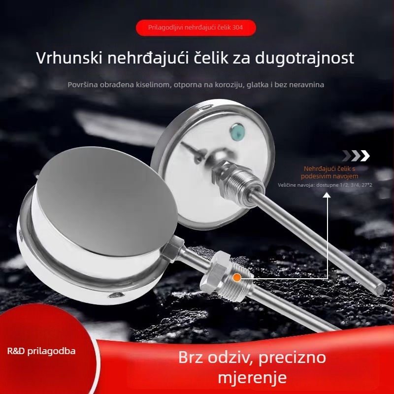 WSSN-411 Nehrđajući čelik, otporan na udarce i koroziju, visokotemperaturni termometar s pokazivačem, bimetalni termometar za kotlove