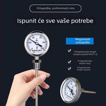 WSS-311/301 plamenootporni bimetalni termometar za cijevi kotla, aksijalno i radijalno, pokazivač Y60, 0–300°C