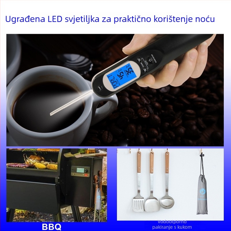 Sklopivi termometar za hranu s USB punjenjem i sondom od nehrđajućeg čelika za kuhinju i roštilj