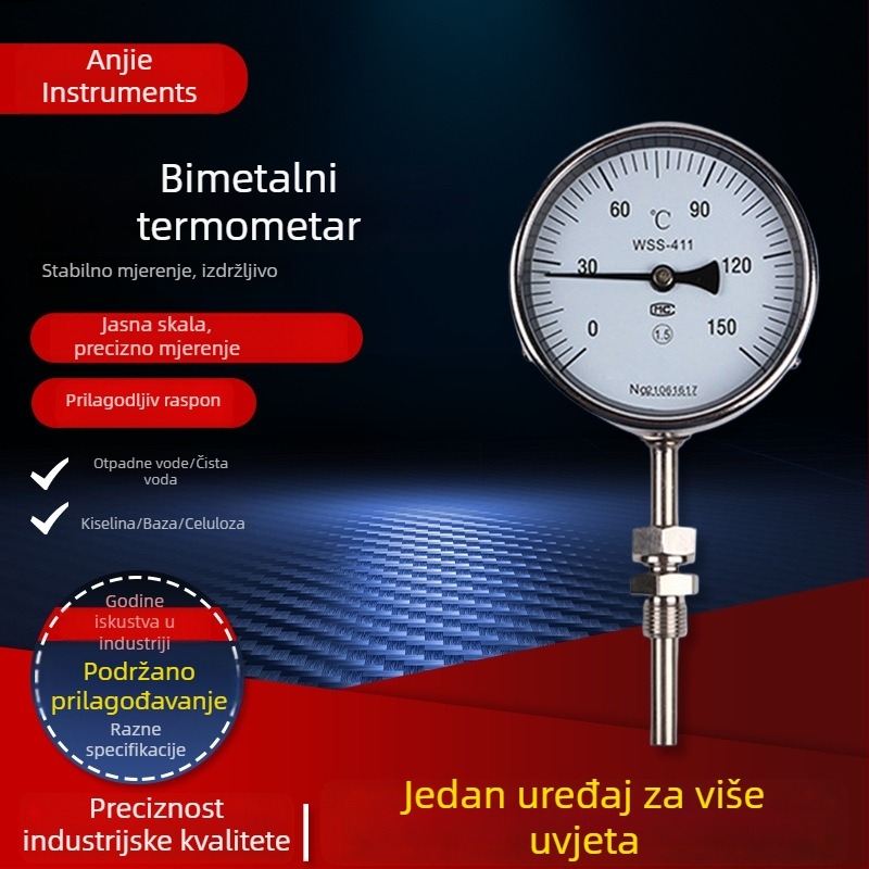 WSS industrijski dvometalni termometar od nehrđajućeg čelika, otporan na udarce za kotlovske cijevi