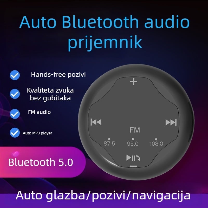 Automobilski Bluetooth prijemnik, MP3 player, Bluetooth adaptor, hands-free pozivi, navigacija i glazba, Bluetooth 5.0