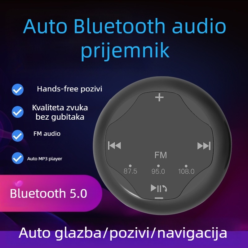 Automobilski Bluetooth prijemnik, MP3 player, Bluetooth adaptor, hands-free pozivi, navigacija i glazba, Bluetooth 5.0