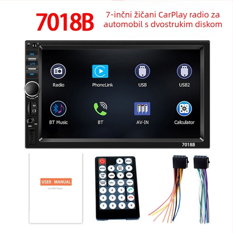 7018B 7-inčni CarPlay zaslon s kabelskom navigacijom i MP5 Bluetooth playerom te stražnjom kamerom