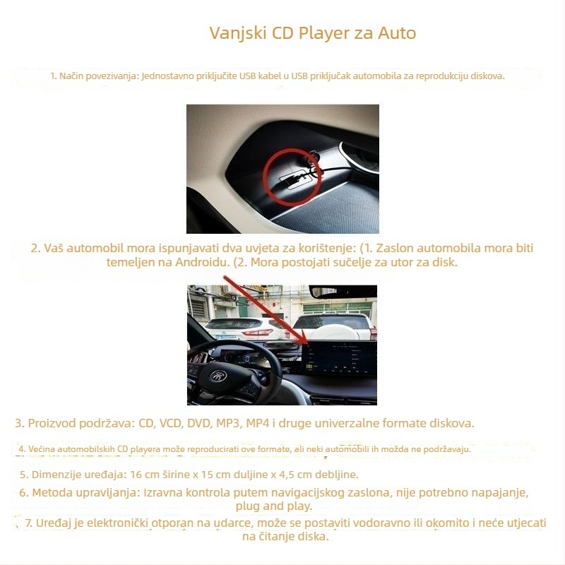 Vanjski CD player za automobil i prijenosni DVD player