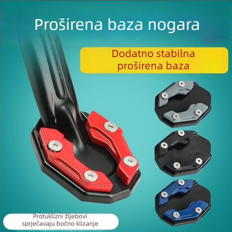 Osnova za bočnu potporu motocikla s proširenom bočnom potporom i protukliznom jastučiću za pedale električnog vozila – dodatak za bazu podrške