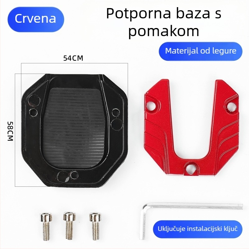 Osnova za bočnu potporu motocikla s proširenom bočnom potporom i protukliznom jastučiću za pedale električnog vozila – dodatak za bazu podrške
