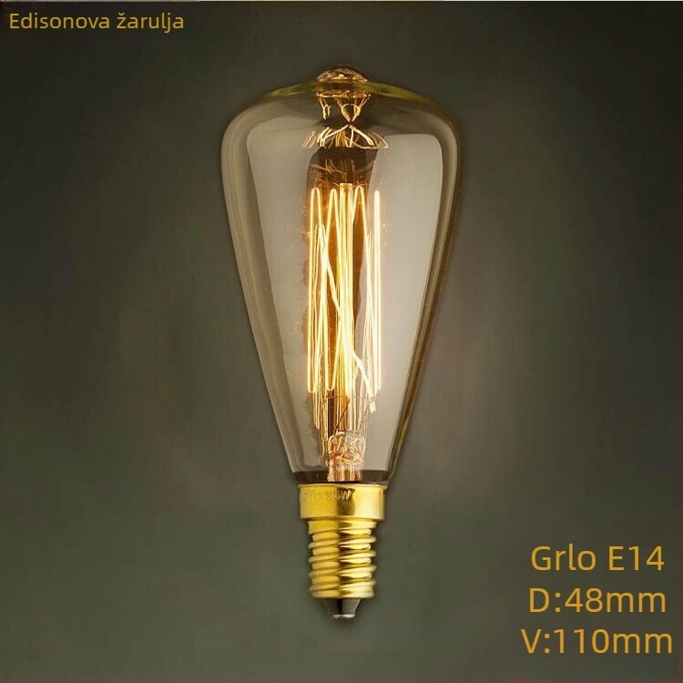 ST48 E14 Edisonova žarulja – staklena viseća svjetiljka, retro stil, toplo žuto svjetlo, za restoran ili spavaću sobu