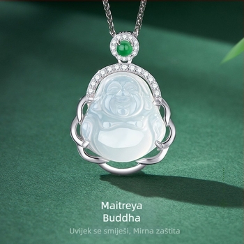Lančić s privjeskom Maitreja Buddha, zeleni dijamant, za žene, novi kineski stil etnički nakit