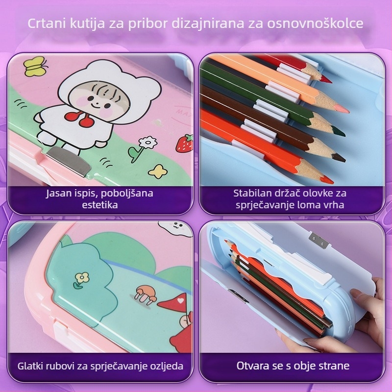 Kreativna višenamjenska kutija za školske potrepštine s bijelom pločom, plava kutija za olovke s crtićima za djecu