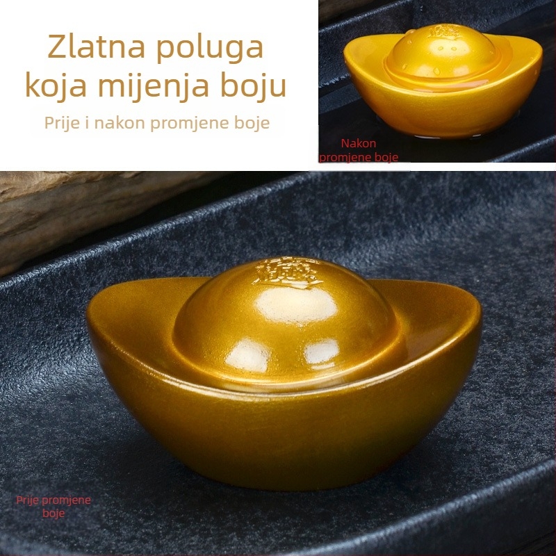 Promjenjivi tea-pet s zlatnim ingotom – smoleni ukras za stol za čaj, prosperitet i sreća, kreativni čajni dekor