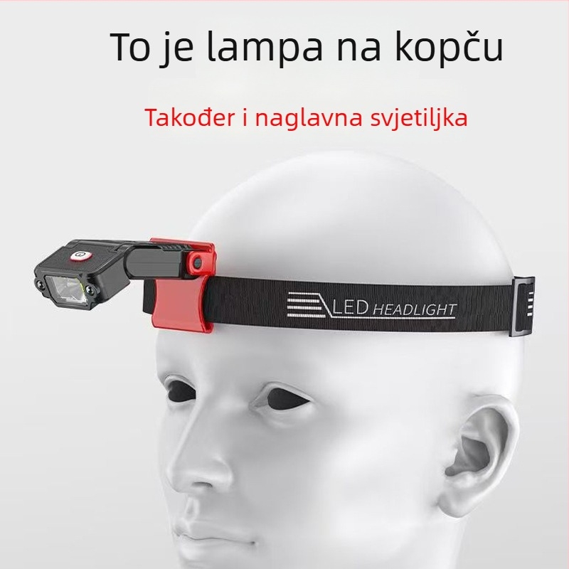 Kompaktna čelna lampica s kopčom za šešir, LED, punjiva, 90° podešavanje kuta, duga trajanja baterije
