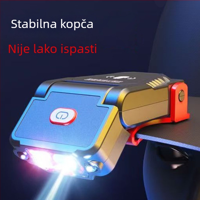 Kompaktna čelna lampica s kopčom za šešir, LED, punjiva, 90° podešavanje kuta, duga trajanja baterije