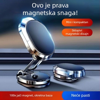 Univerzalni držač za mobitel u automobilu s magnetskim držačem, ljepilnim nosačem, sklopivi, 360° rotacija, cinkov legura, dimenzije 65×20×36 mm