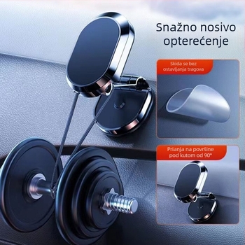 Univerzalni držač za mobitel u automobilu s magnetskim držačem, ljepilnim nosačem, sklopivi, 360° rotacija, cinkov legura, dimenzije 65×20×36 mm