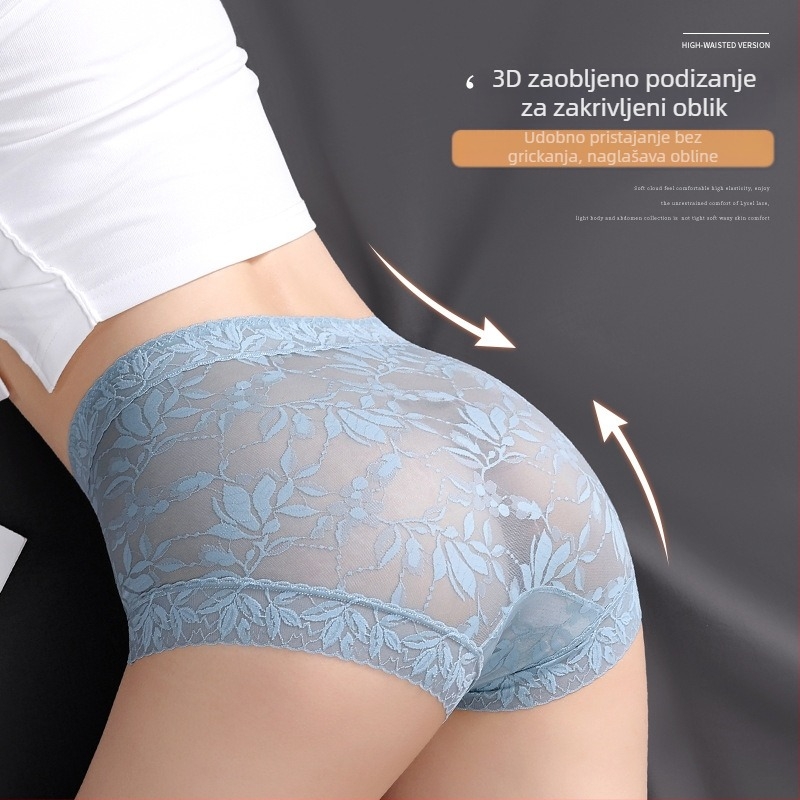 Gaćice s čipkom za žene, plus veličina, visoki struk, cvjetni uzorak, najlon, podstava od Mulberry svile