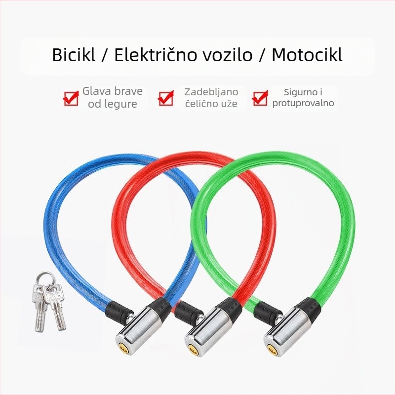Prijenosni čelični kabel za bicikl, lokot za zaštitu od krađe