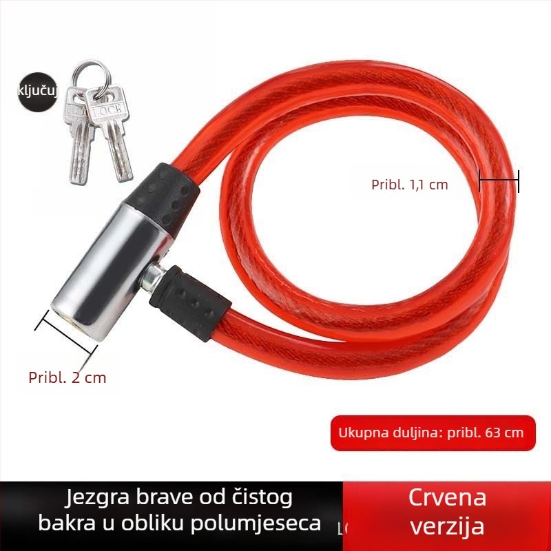Prijenosni čelični kabel za bicikl, lokot za zaštitu od krađe