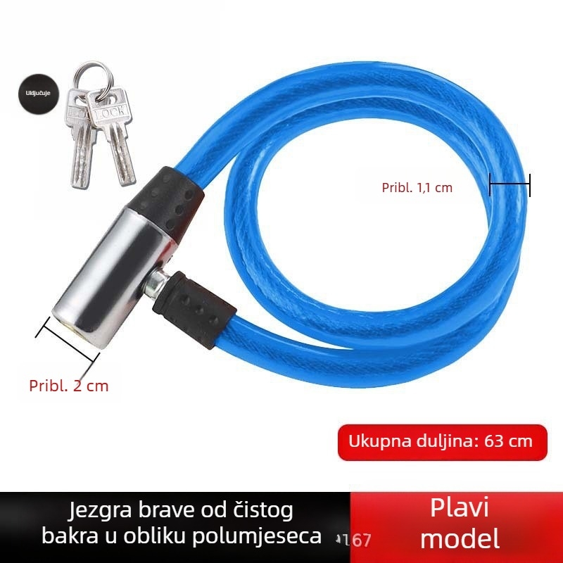 Prijenosni čelični kabel za bicikl, lokot za zaštitu od krađe