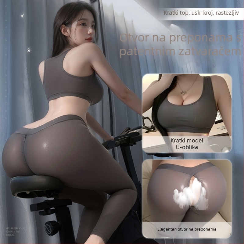 Seksi ženski set donjeg rublje s zatvaračem u preponi, tijesno prilagođen, rastezljiv, svilenkasto mekana joga odijela, uniforma 8940