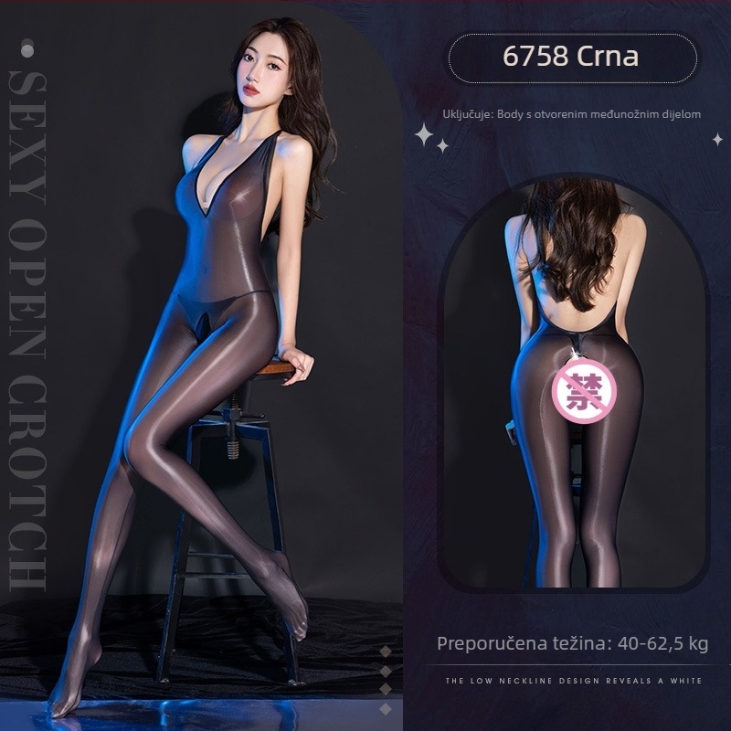 Feimu duboko V, tanak proziran sjajan bodi bez prepona, model 6758, seksi donje rublje za igru uloga, uniforma zavodljivosti, paket 20