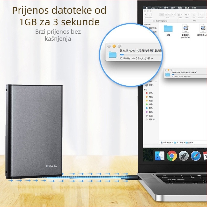 Vanjsko kućište za tvrdi disk od 2,5 inča USB 3.0, aluminijska legura, SATA SSD/HDD, prijenosno, sivo