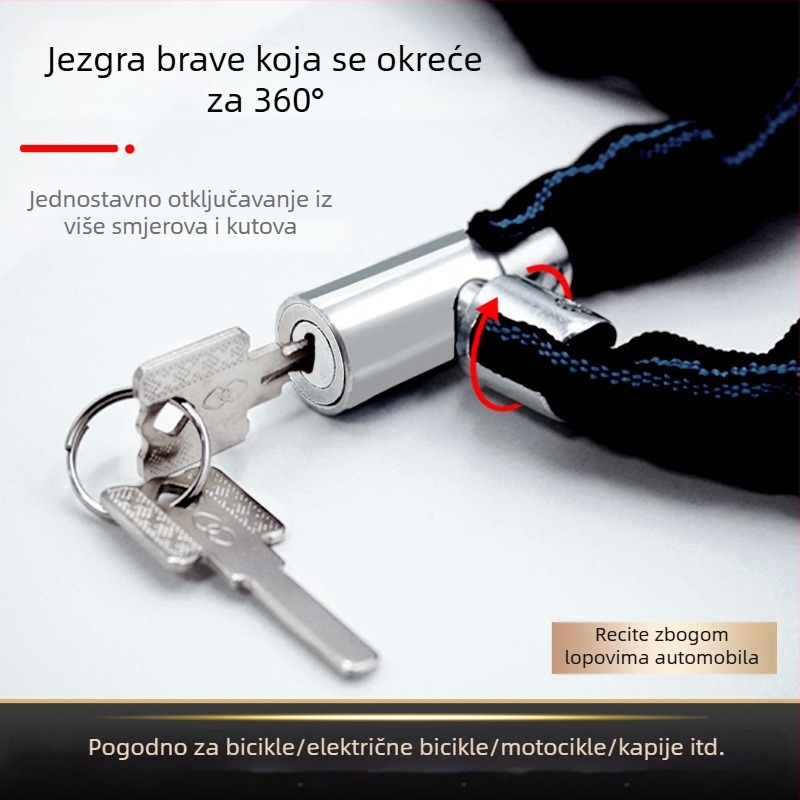 Lančana zaključavka za bicikl s bakrenim jezgrom, prenosiva zaštita od krađe