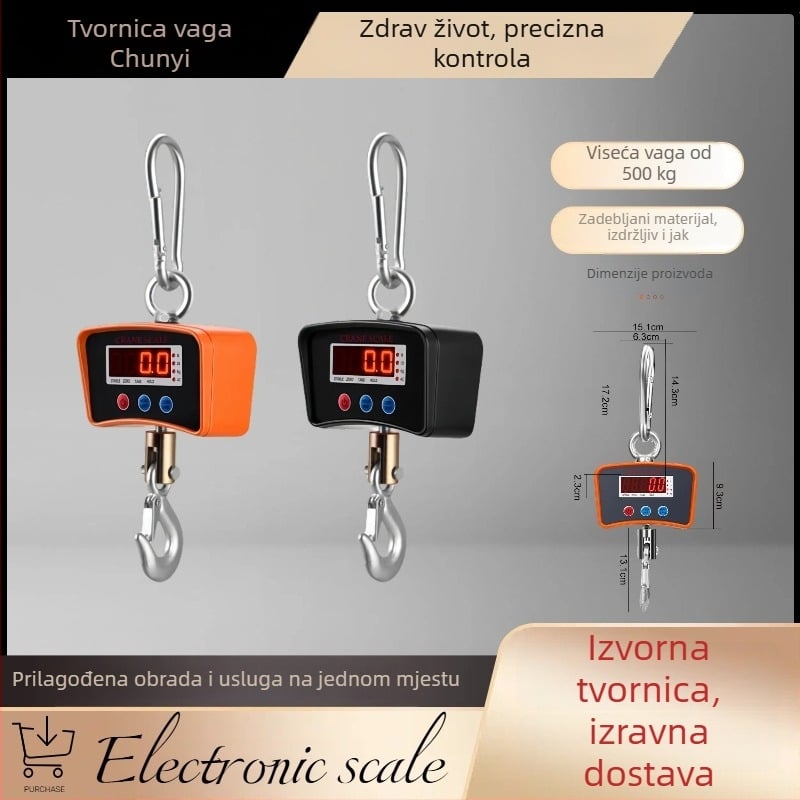 Elektronička viseća vaga za dizalicu, 500 kg, prijenosna punjiva vaga s kukom, industrijska primjena