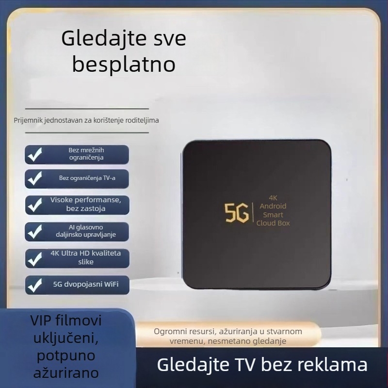 Android 4K mrežni TV box za starije osobe, Wi‑Fi i bežično zrcaljenje zaslona