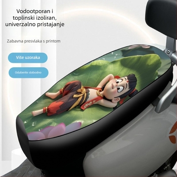 Kožna navlaka za sjedalo za električni skuter i motocikl, s motivom Nezha Ao Bing, vodootporna, za sve sezone.