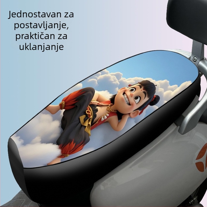 Kožna navlaka za sjedalo za električni skuter i motocikl, s motivom Nezha Ao Bing, vodootporna, za sve sezone.