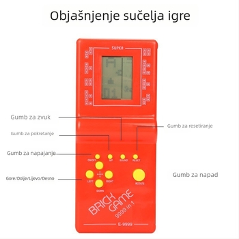 Tetris prijenosna igra konzola — retro stil za djecu, u kutiji kao poklon